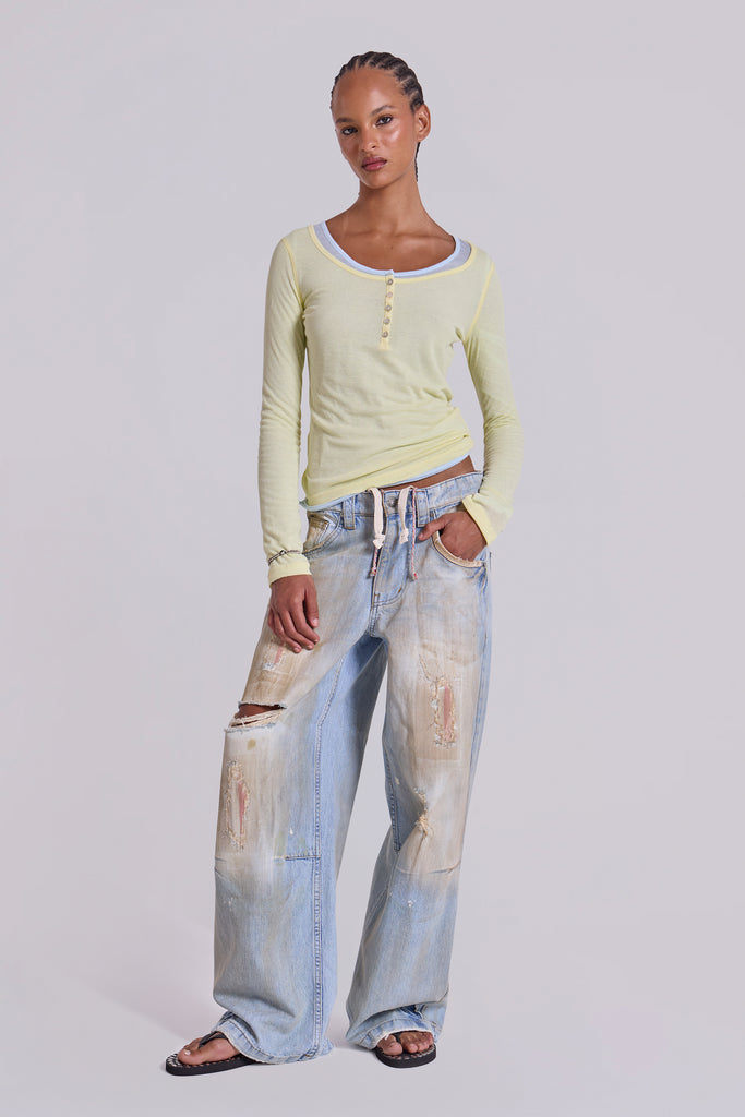 Sheer Henley Top in Buttercup