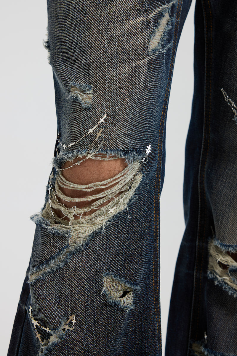 Cross Chain Blue Drift Bootcut Jeans