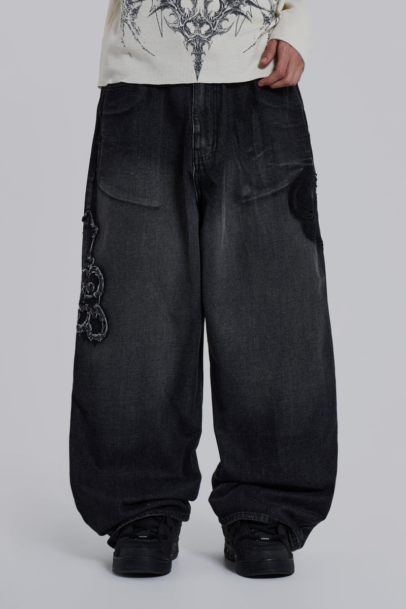 Black Raised Embroidery XL Colossus Jeans