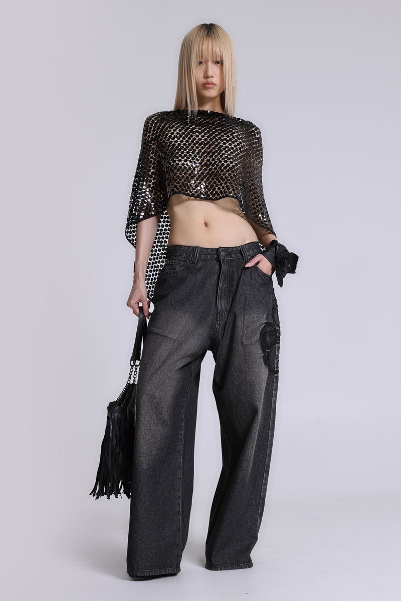 Black Raised Embroidery XL Colossus Jeans