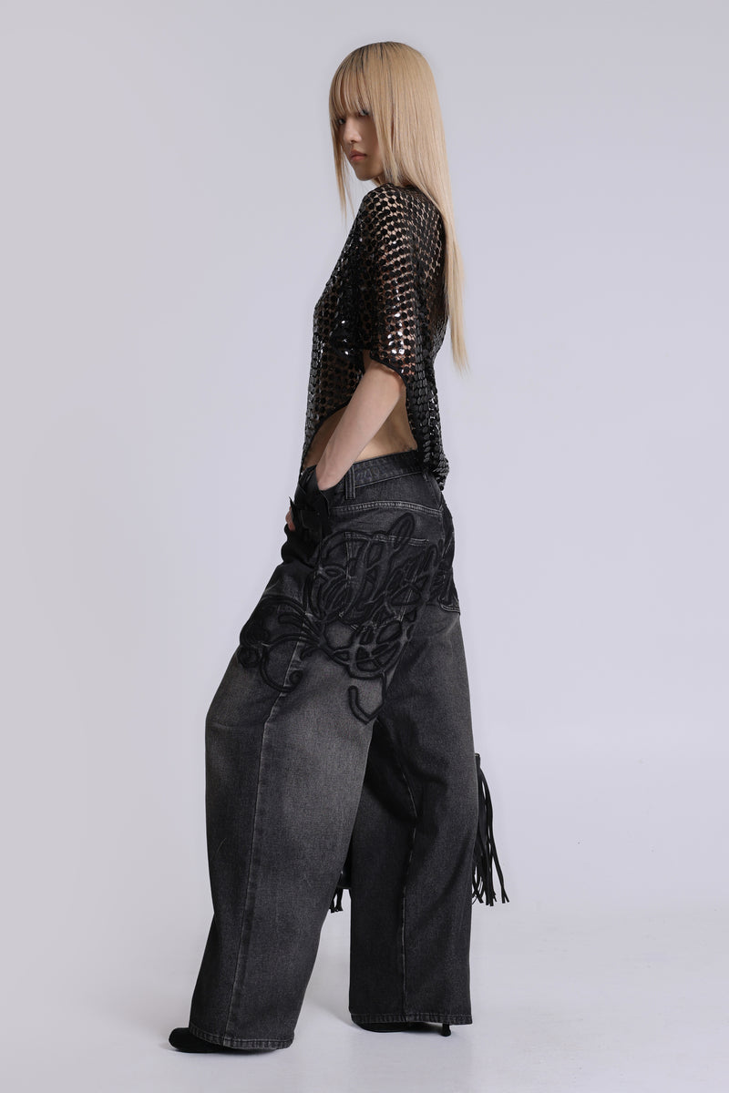 Black Raised Embroidery XL Colossus Jeans