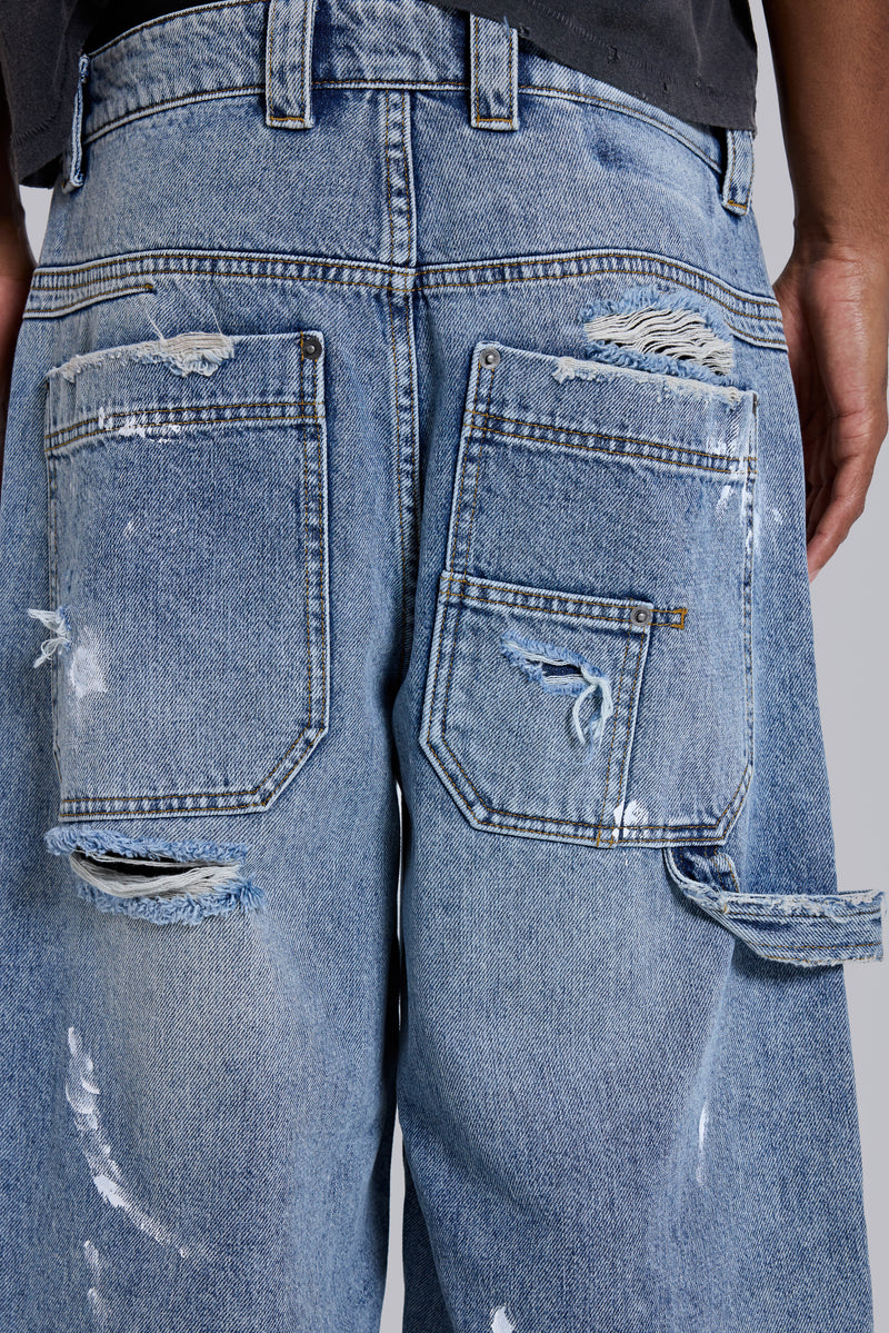Blue Vintage Distressed Carpenter Jeans