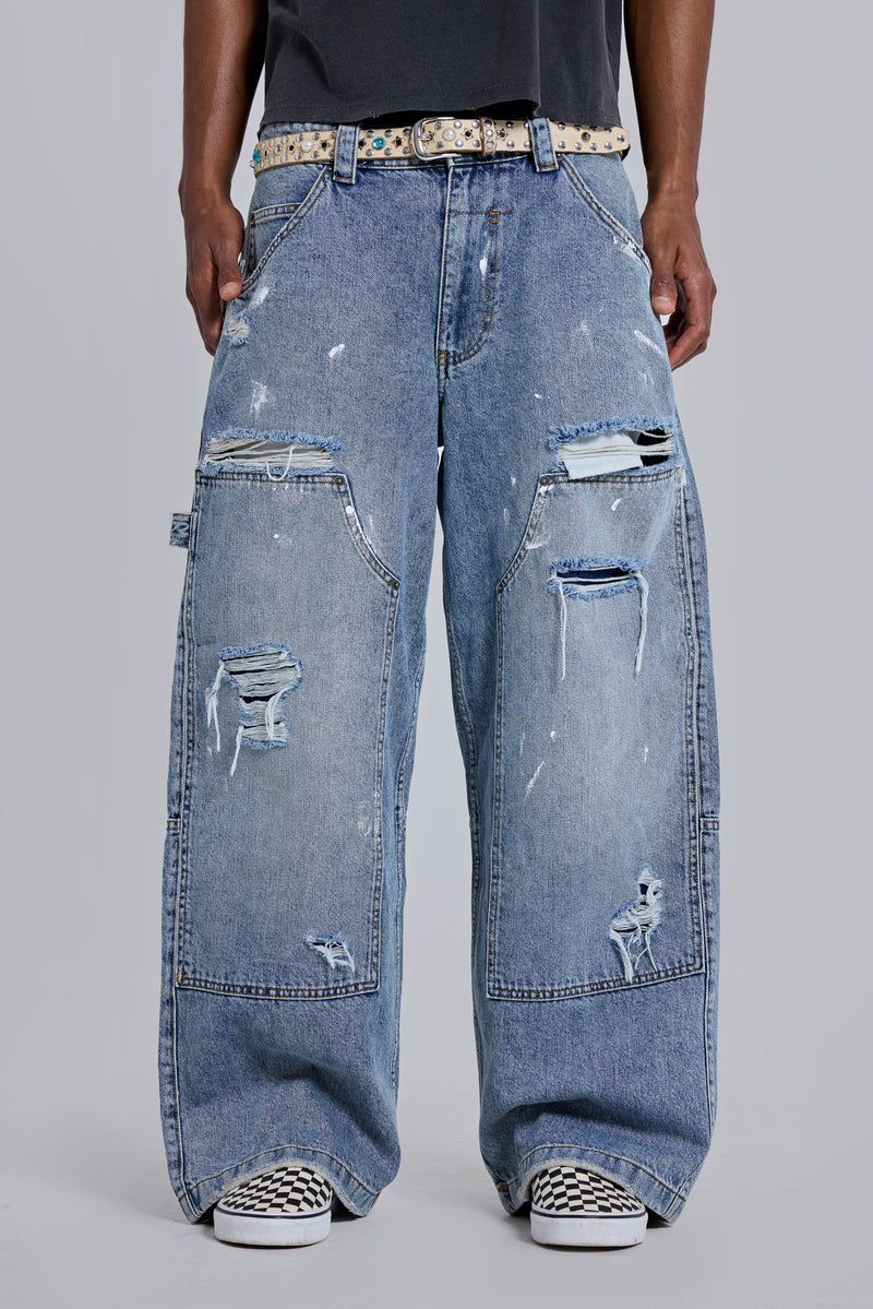 Blue Vintage Distressed Carpenter Jeans