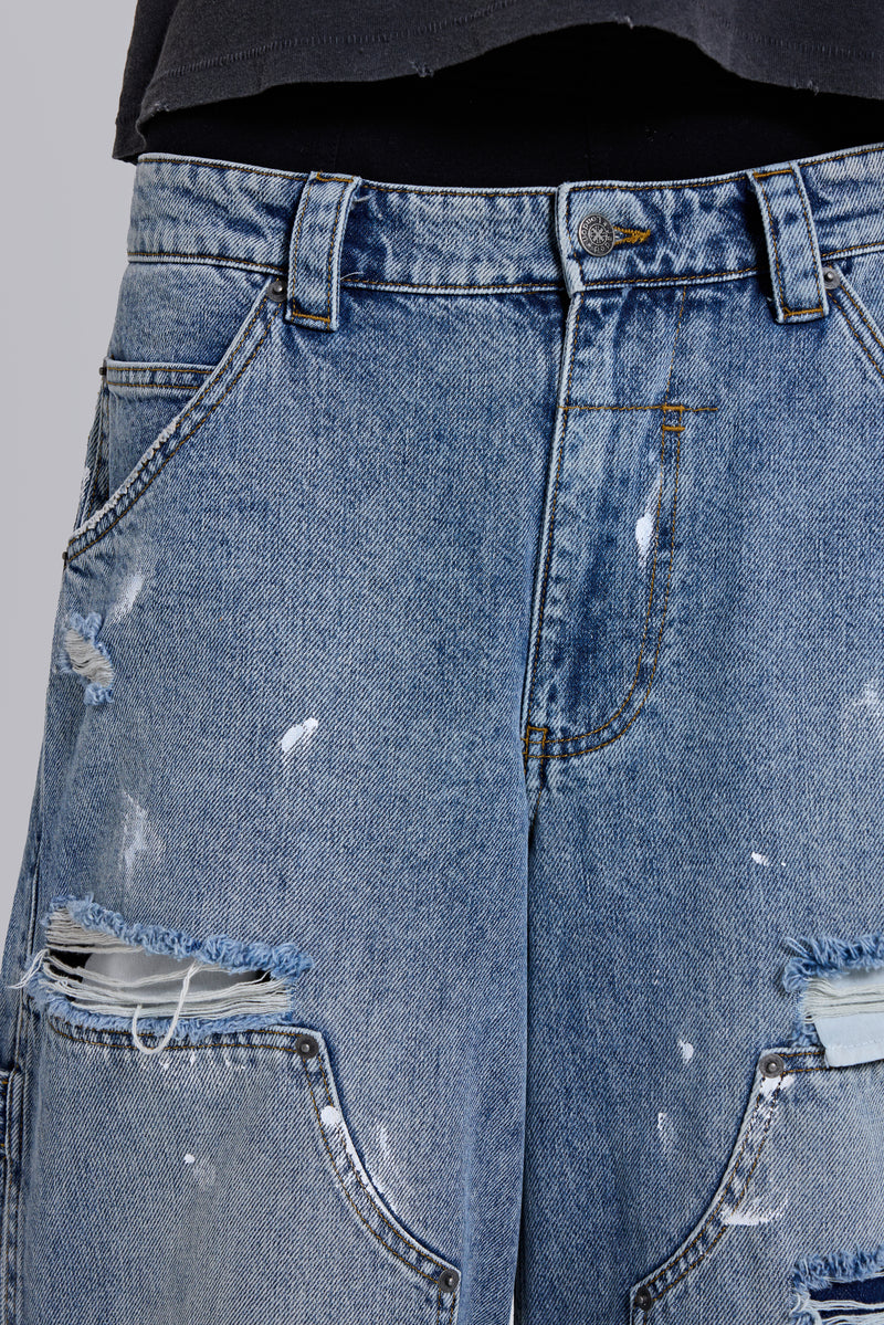 Blue Vintage Distressed Carpenter Jeans
