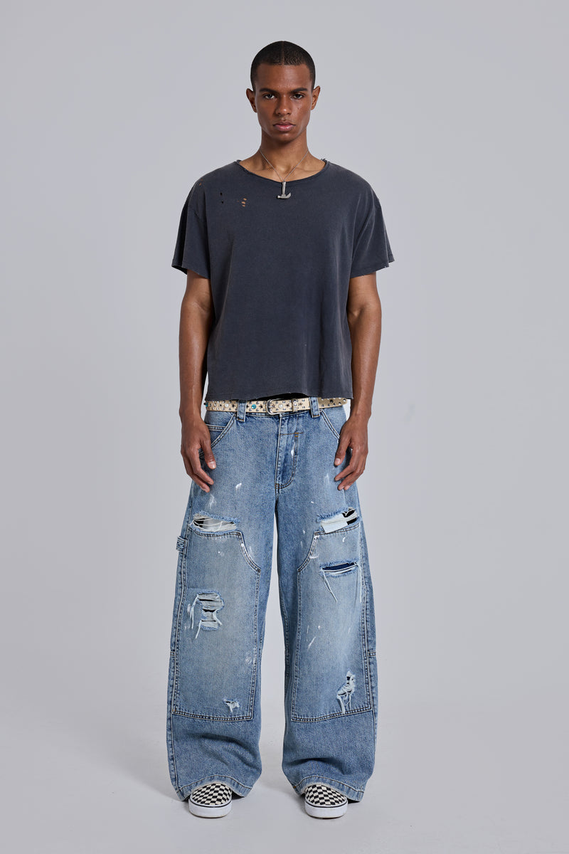 Blue Vintage Distressed Carpenter Jeans