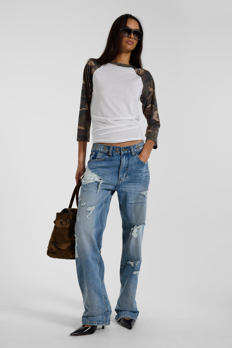 Metal Stud Waistband Muse Jeans