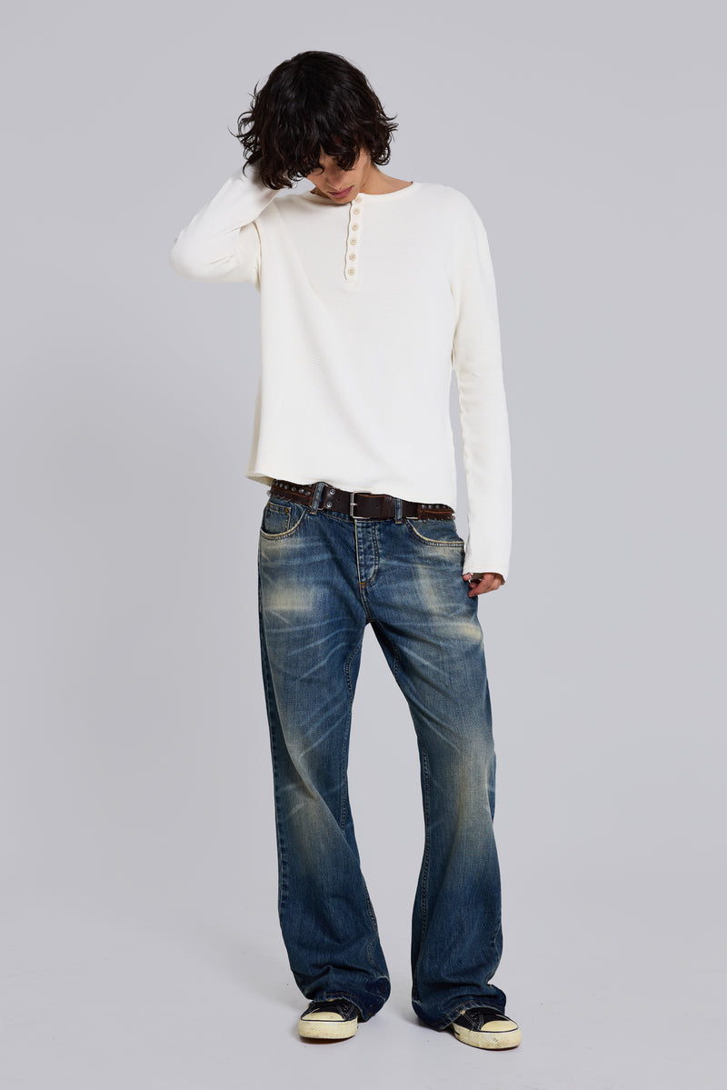 Ecru Waffle Henley Top