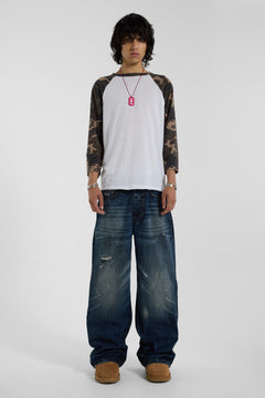 Camo Los Angeles Distressed Raglan Top - XXS / Camo