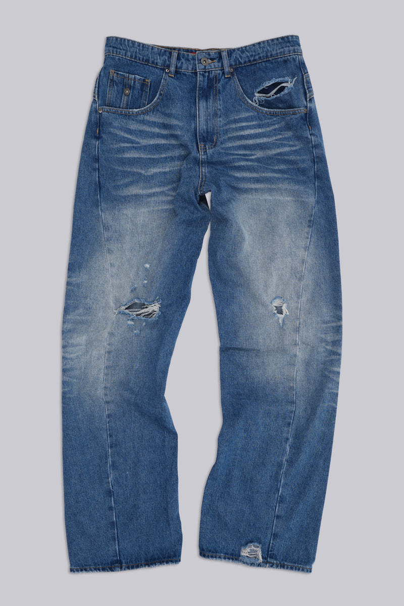 Mid Blue Baggy Twisted Seam Jeans