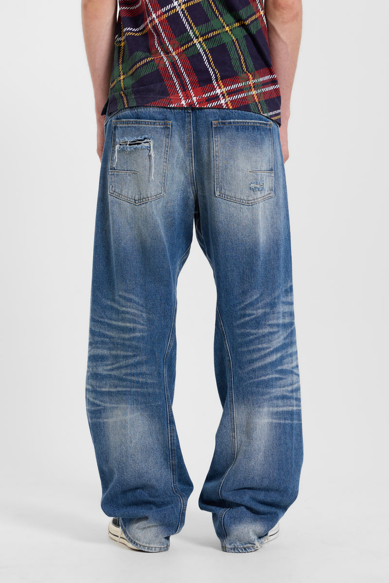 Mid Blue Baggy Twisted Seam Jeans