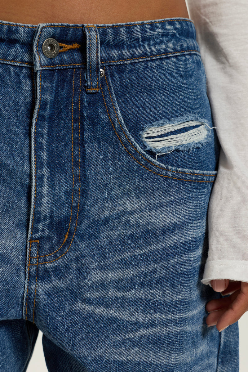 Mid Blue Baggy Twisted Seam Jeans