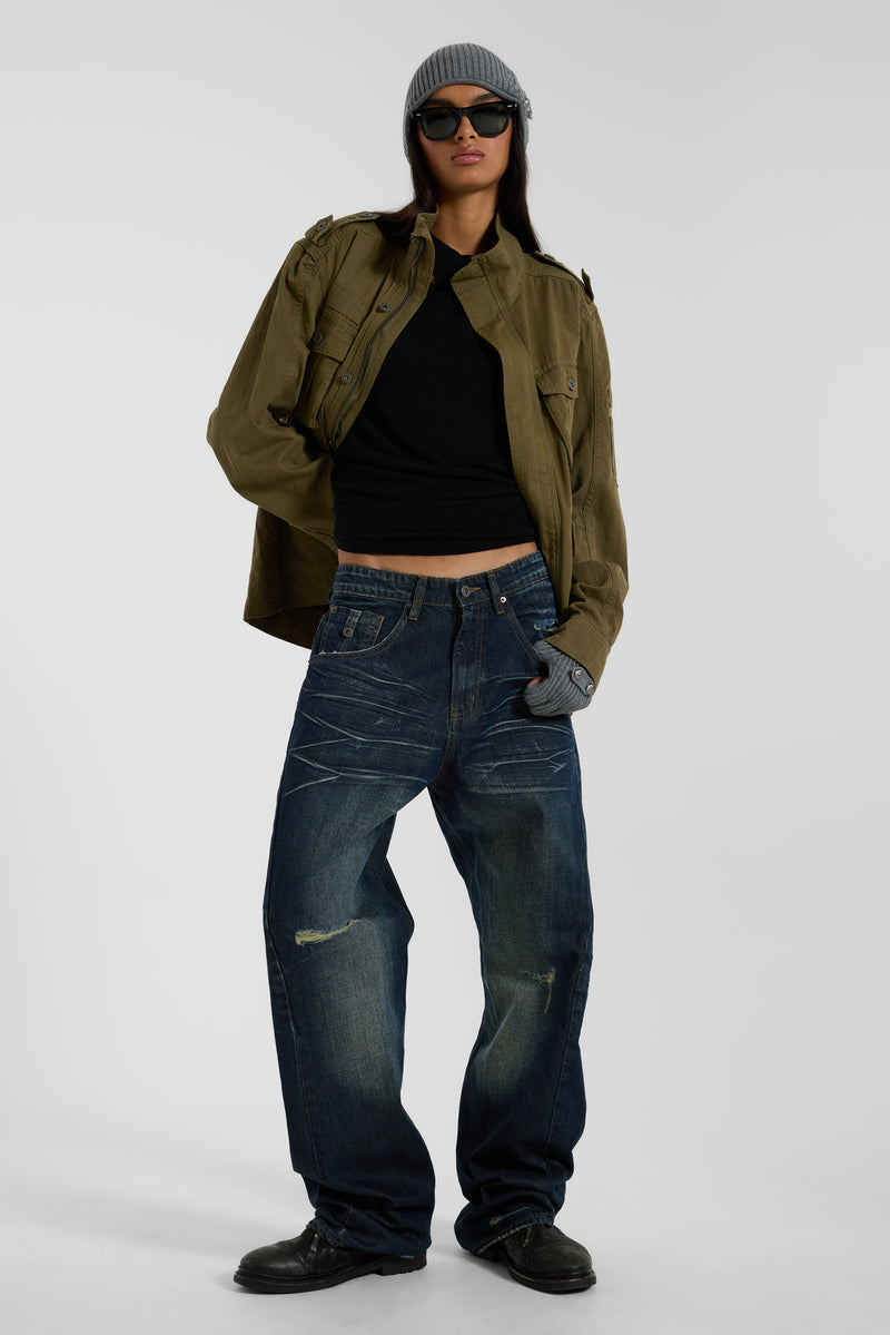 Indigo Baggy Twisted Seam Jeans