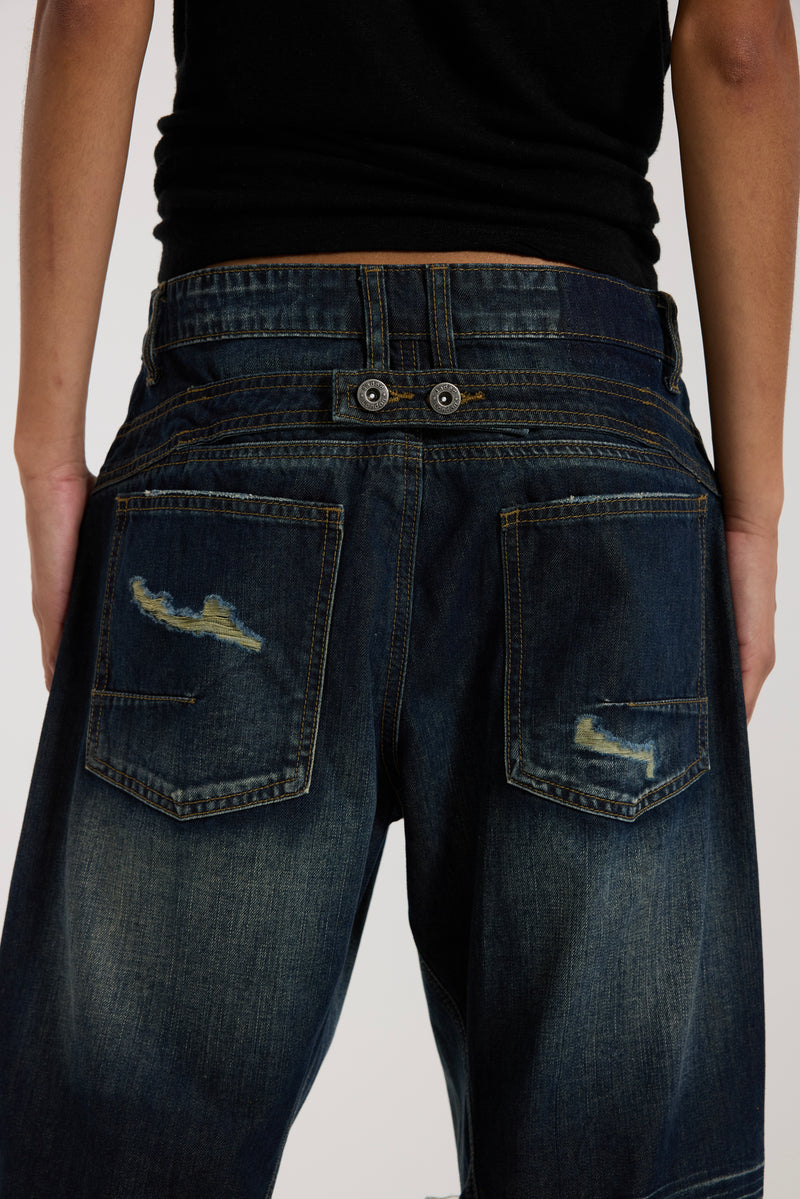 Indigo Baggy Twisted Seam Jeans