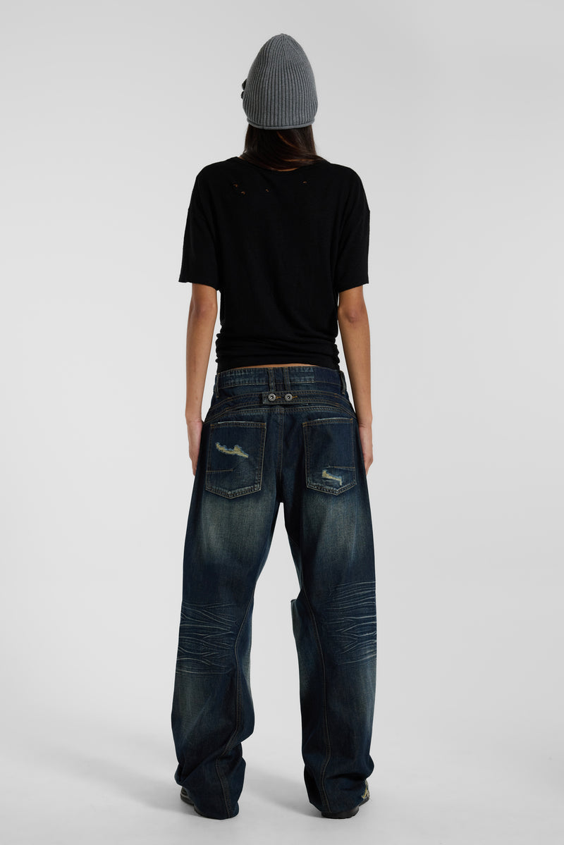 Indigo Baggy Twisted Seam Jeans