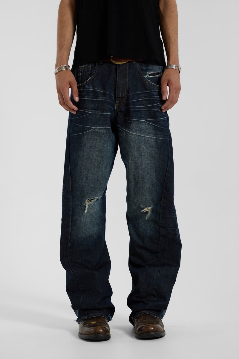 Indigo Baggy Twisted Seam Jeans