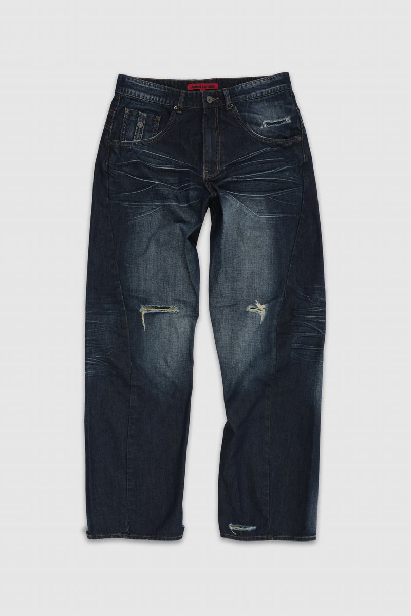 Indigo Baggy Twisted Seam Jeans