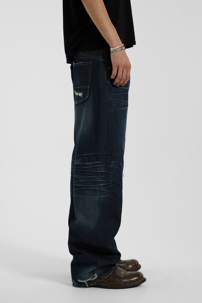 Indigo Baggy Twisted Seam Jeans