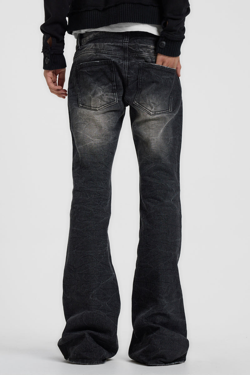 Creased Print Black Drift Jean