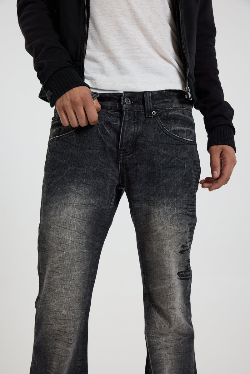 Creased Print Black Drift Jean