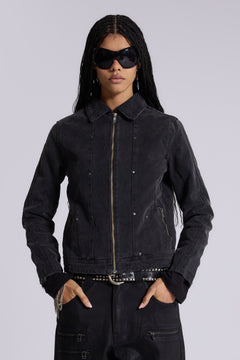 Stud Denim Jacket - XXS / Black