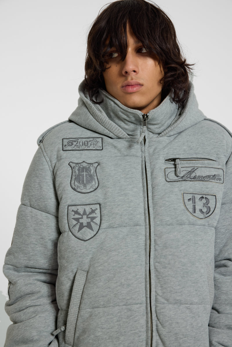 Badge Grey Jersey Puffer Jacket