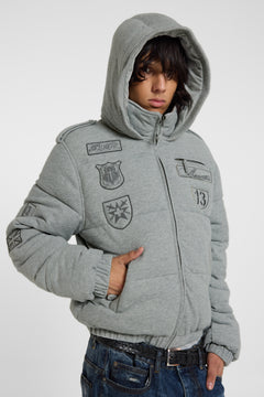Badge Grey Jersey Puffer Jacket - XS / Grey