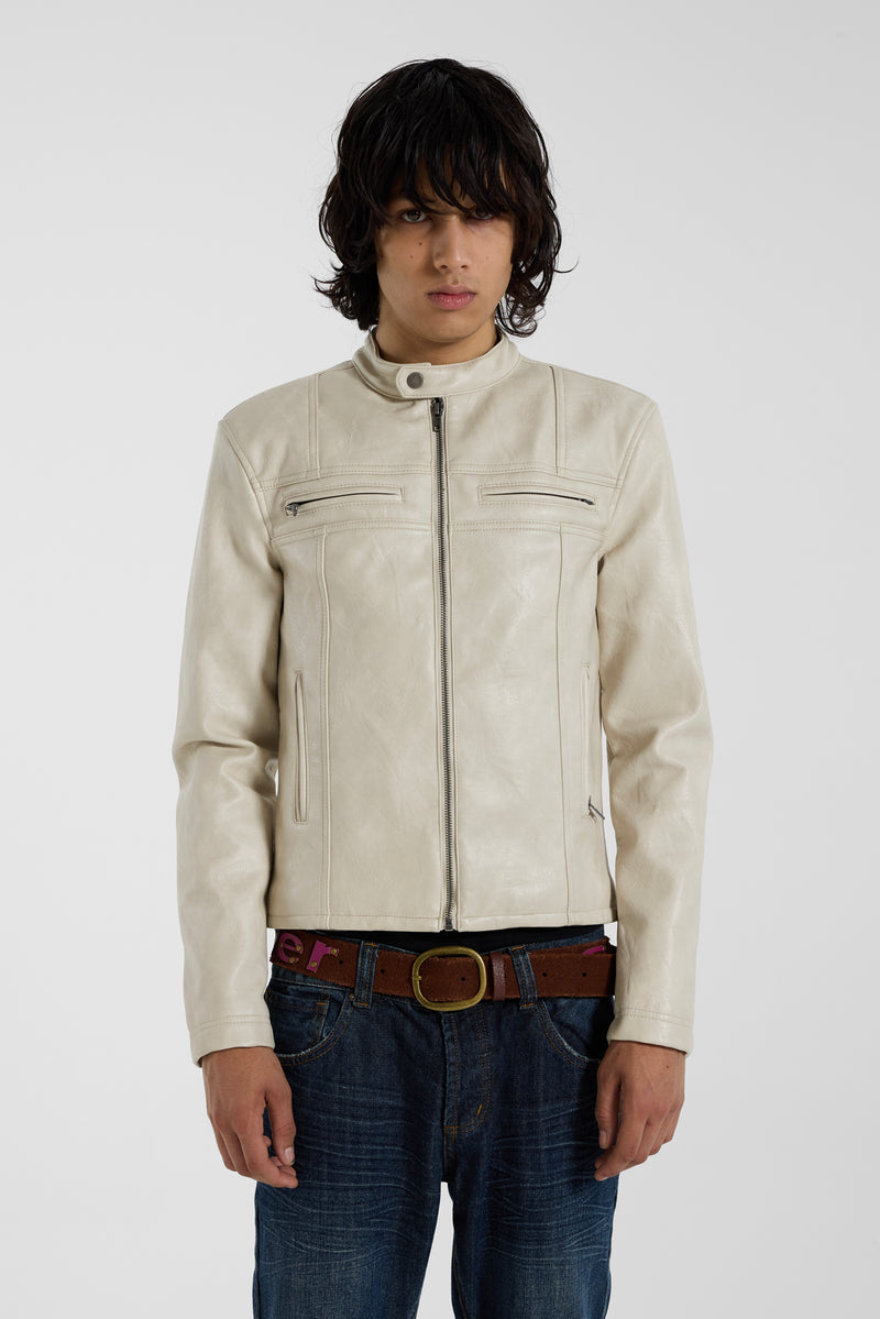 Piston Off White Faux Leather Jacket