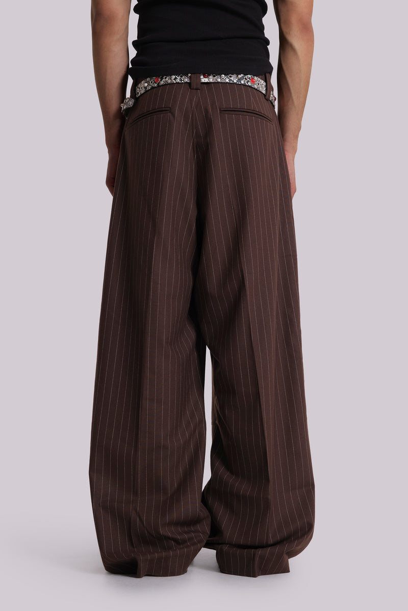 Chocolate Brown Pinstripe Goliath Suit Pants