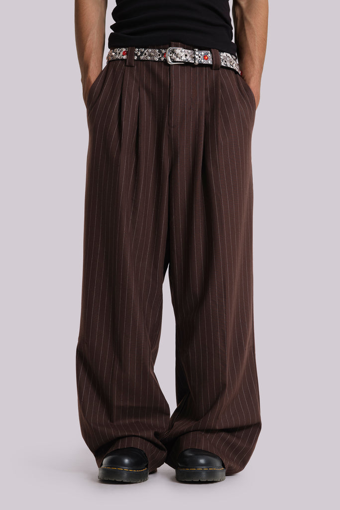Chocolate Brown Pinstripe Goliath Suit Pants