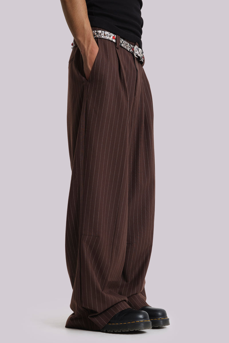 Chocolate Brown Pinstripe Goliath Suit Pants