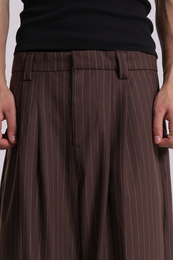 Chocolate Brown Pinstripe Goliath Suit Pants