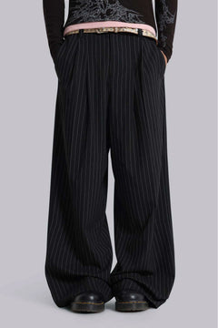 Black Pinstripe Goliath Suit Pants - W26 / Black