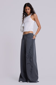 Tattoo Pinstripe Goliath Suit Pants - W26 / Grey
