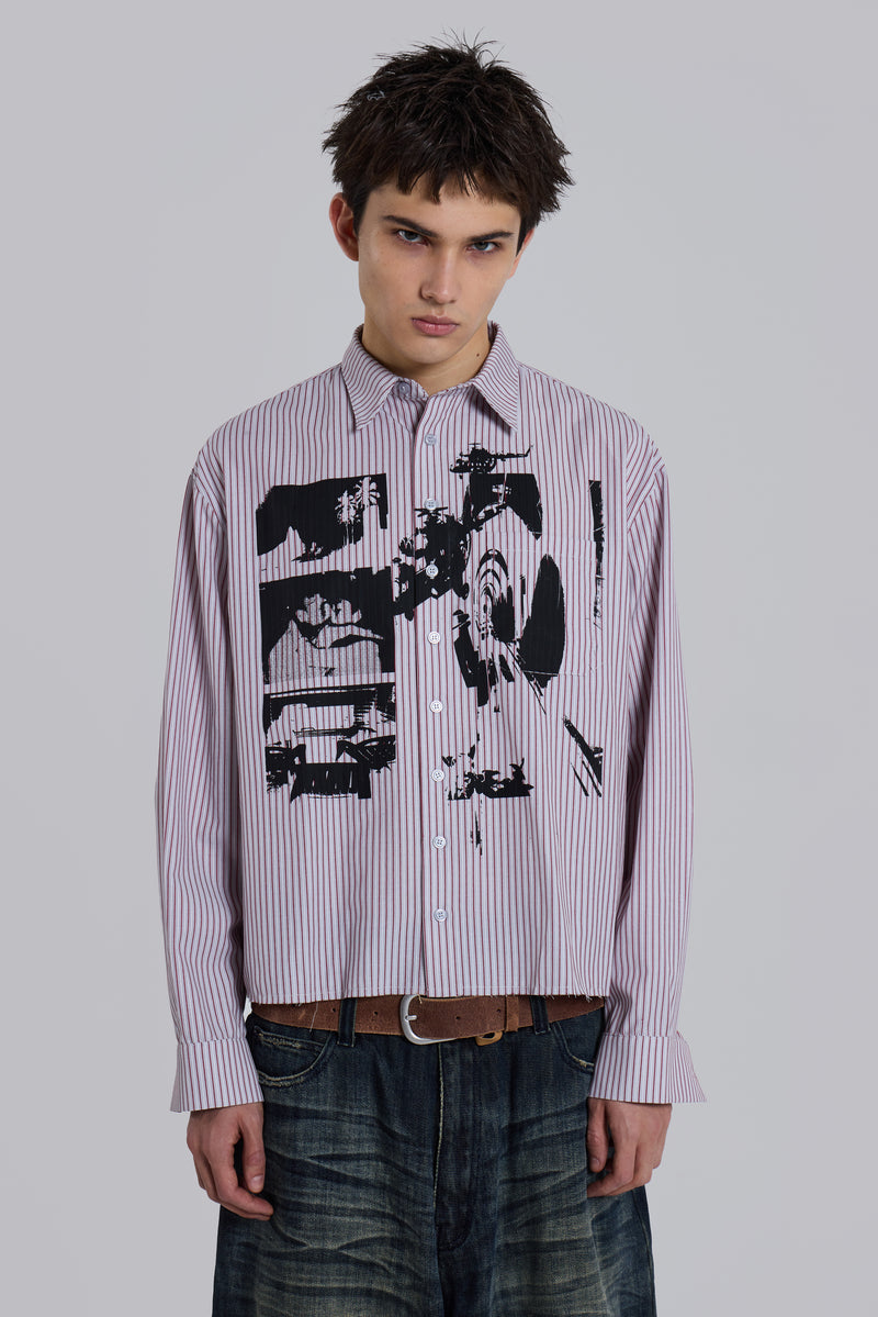 Overprint Cropped Button-Up Shirt