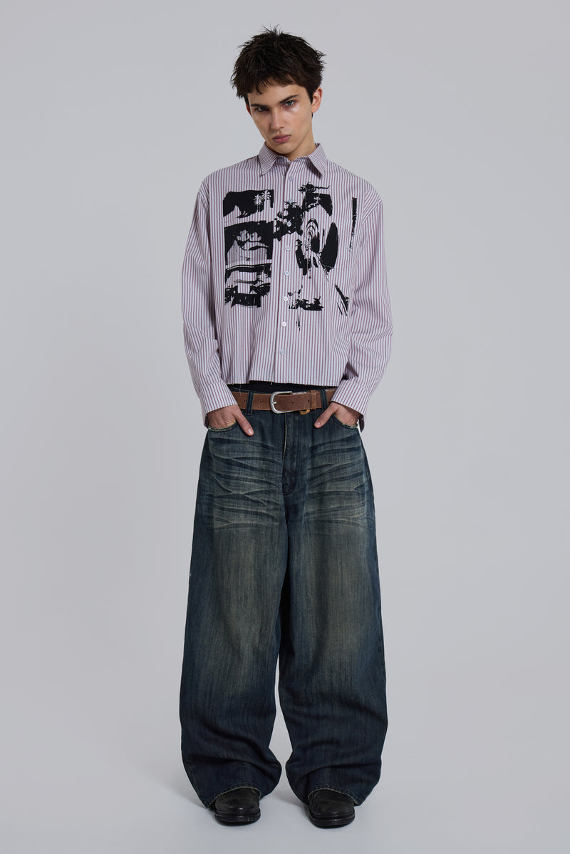 Overprint Cropped Button-Up Shirt
