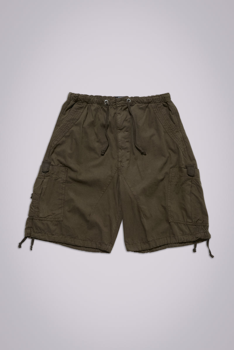 Khaki Parachute Cargo Baggy Shorts