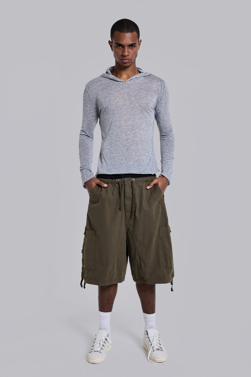 Khaki Parachute Cargo Baggy Shorts