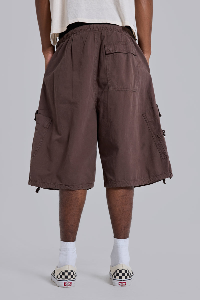 Brown Parachute Cargo Baggy Shorts