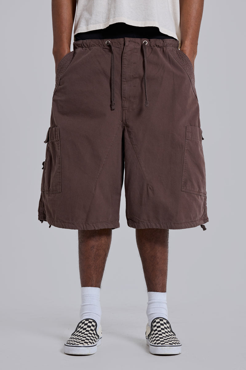 Brown Parachute Cargo Baggy Shorts