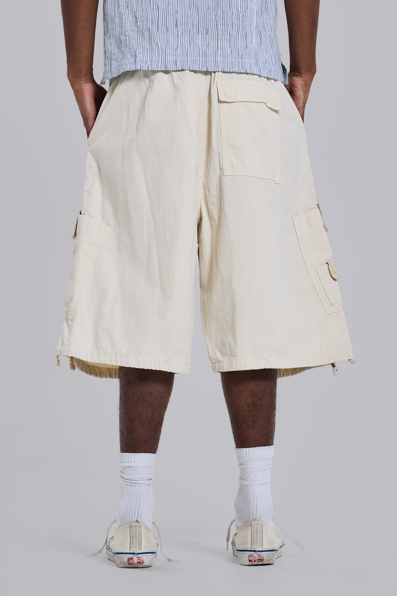 Ecru Parachute Cargo Baggy Shorts