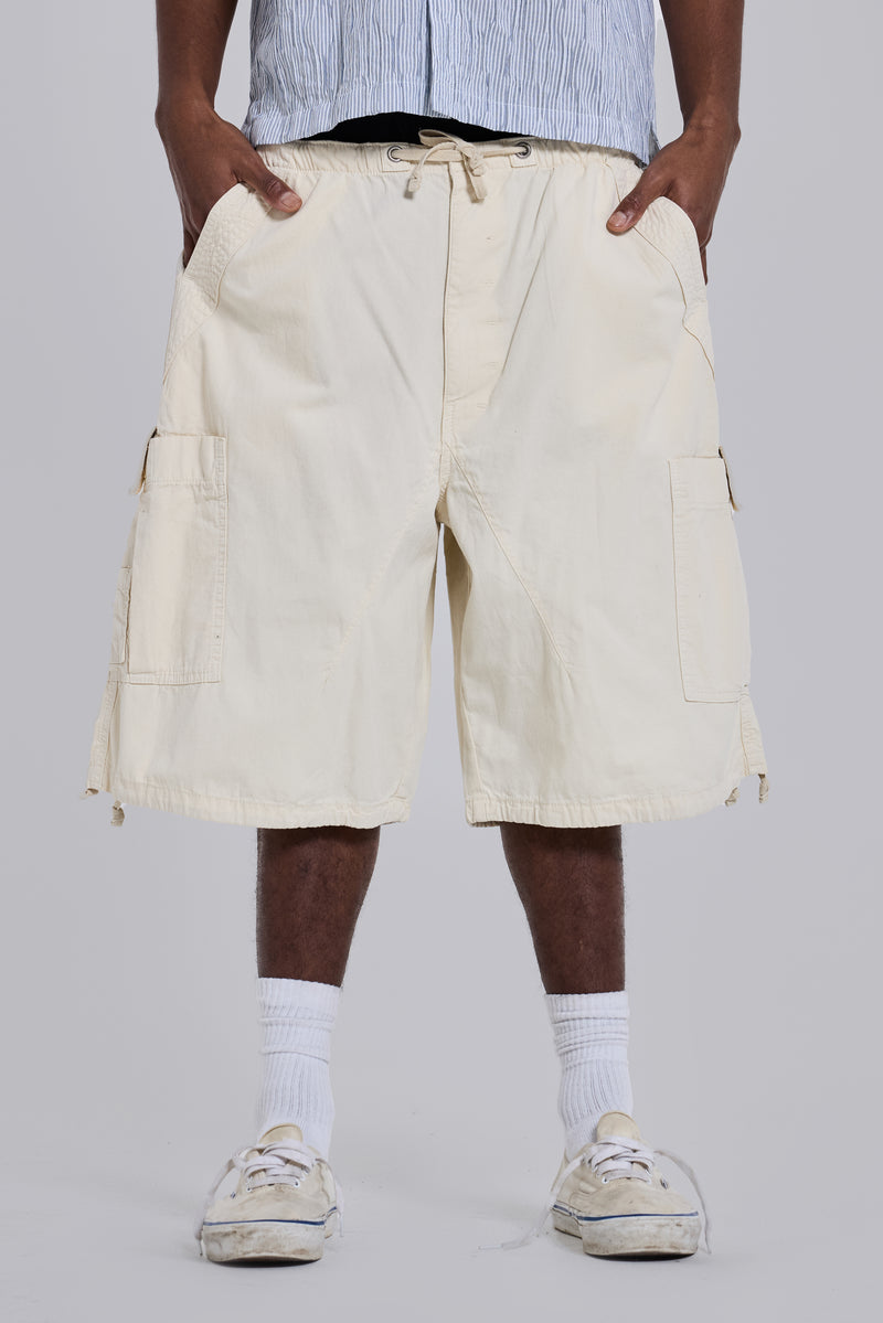 Ecru Parachute Cargo Baggy Shorts