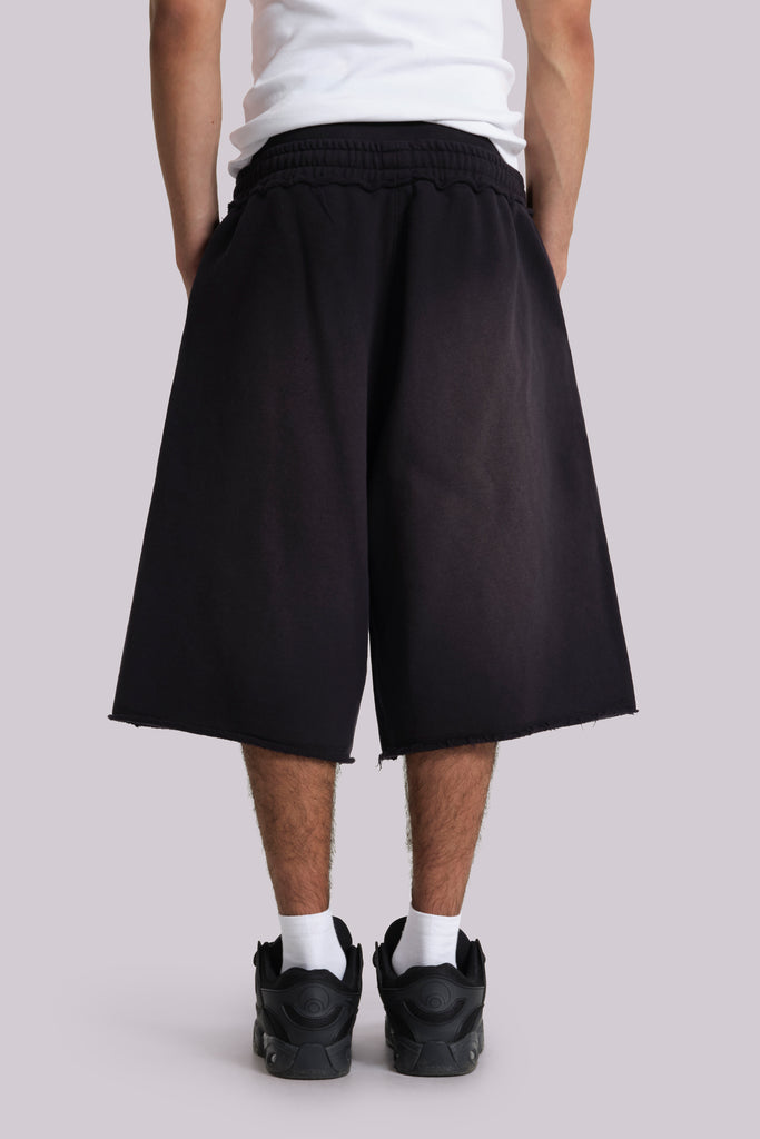 Washed Black Monster Jogger Baggy Shorts