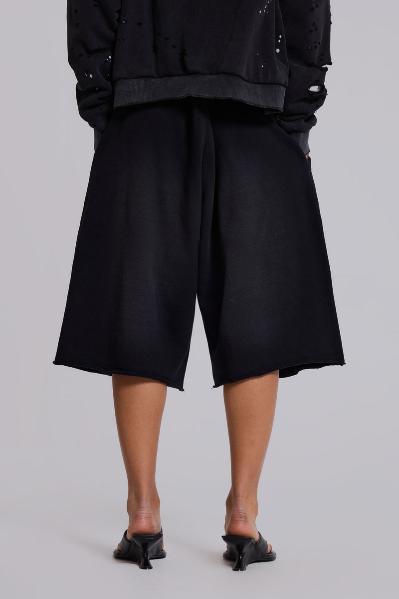 Washed Black Monster Jogger Shorts