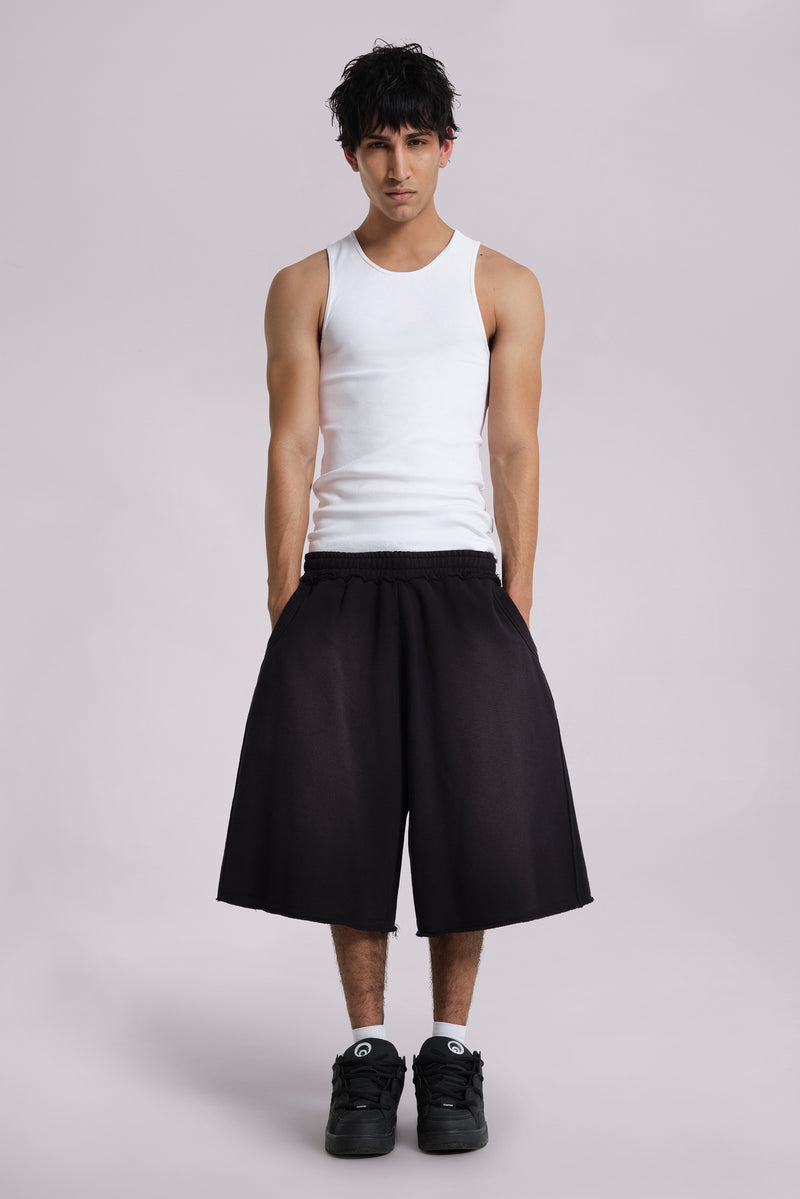 Washed Black Monster Jogger Baggy Shorts
