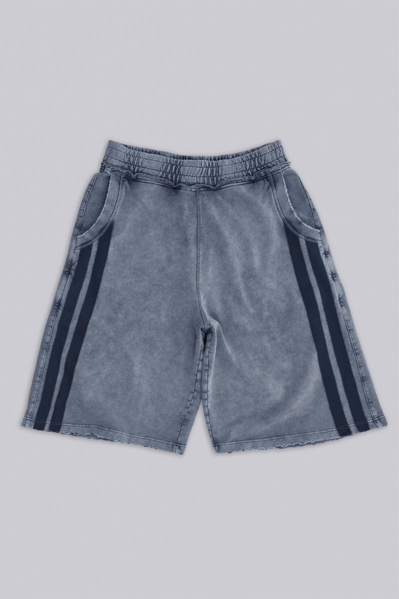 Washed Grey Sporty Stripe Monster Jogger Shorts