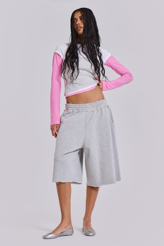 Lexie Triple Layer Long Sleeve Top in Grey Marl