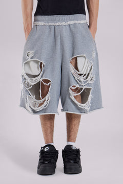 Grey Distressed Monster Shorts - M / Grey