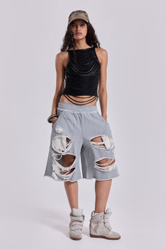 Grey Distressed Monster Shorts - M / Grey