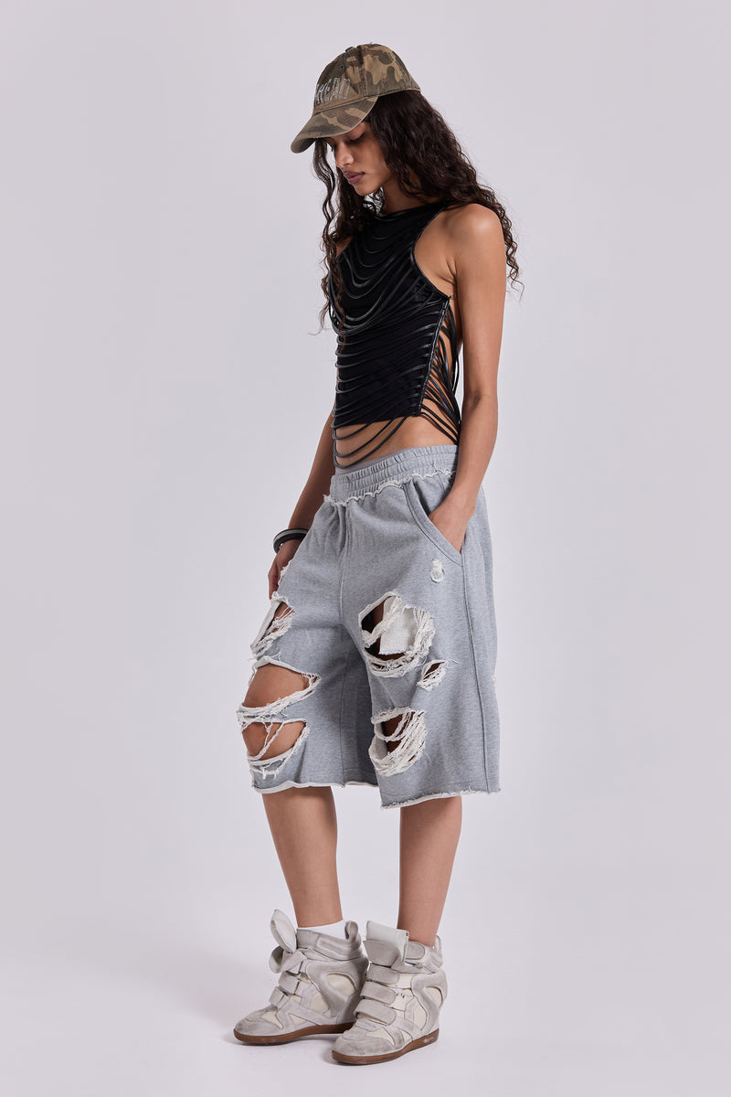 Grey Distressed Monster Shorts