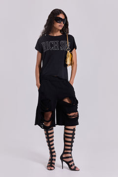 Black Distressed Monster Shorts - S / Black
